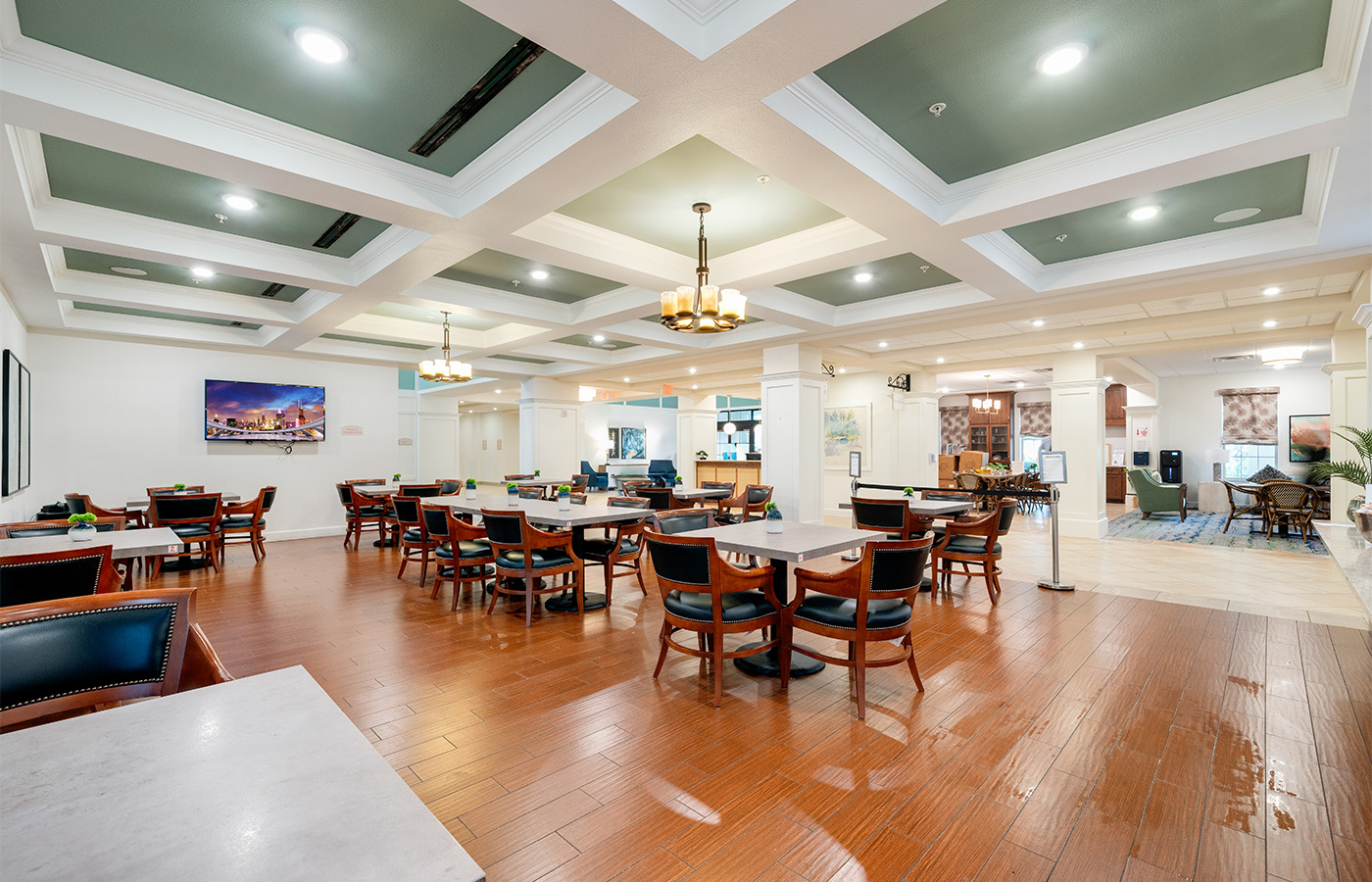 An activity room with tables.