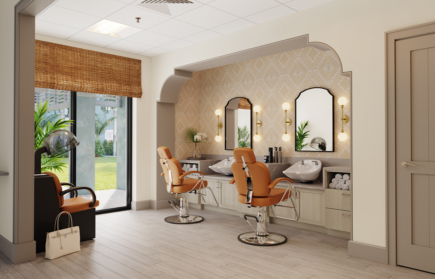 A salon with styling stations.