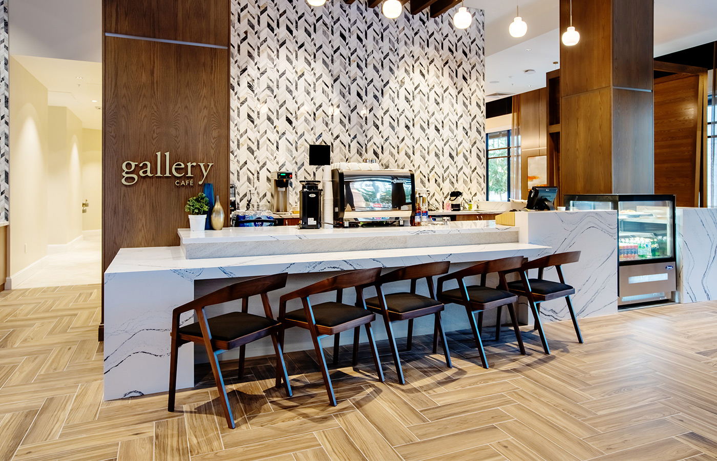 The gallery cafe counter with seating.