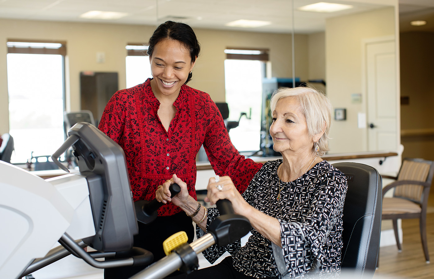 A person working with a trainer.