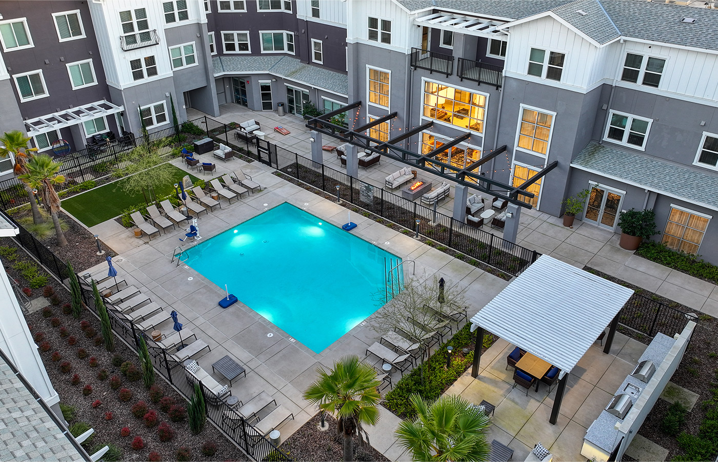 A pool and patio area.