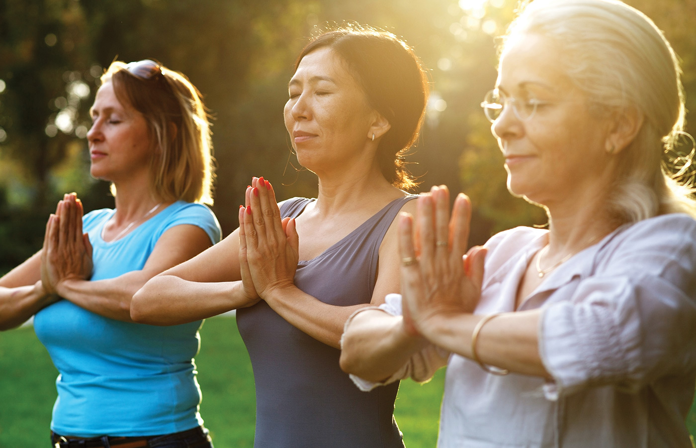 People doing yoga.