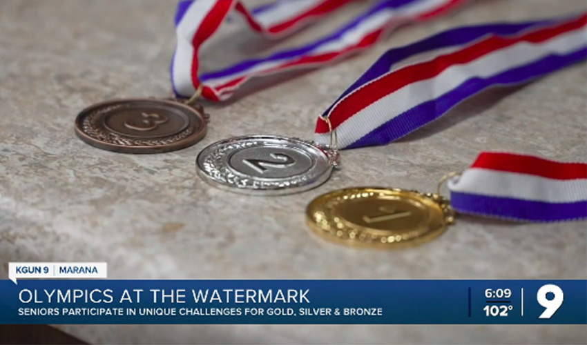 Three medals on a counter.