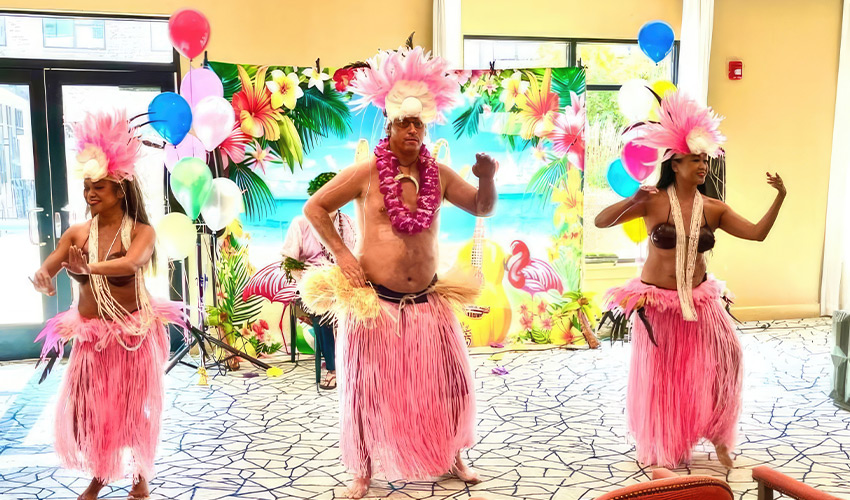 Three hula dancers.