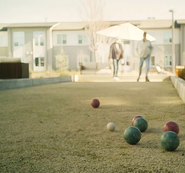 Balls on a bocce court.