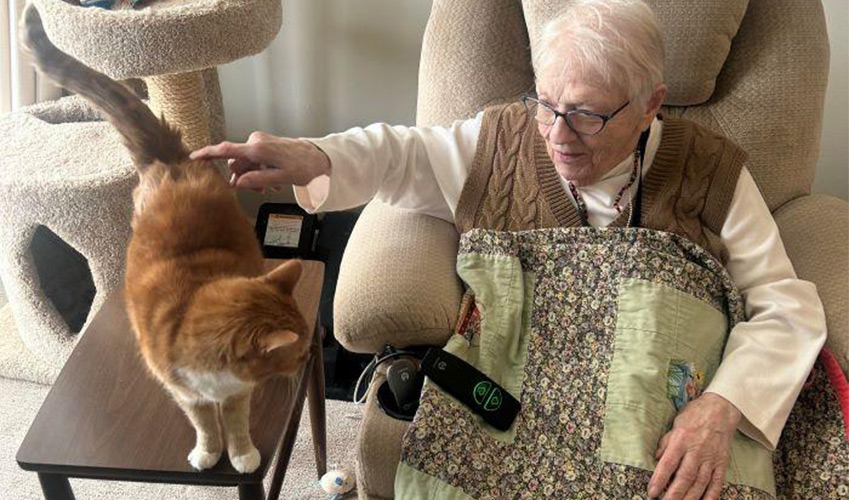 A person sitting with their cat.